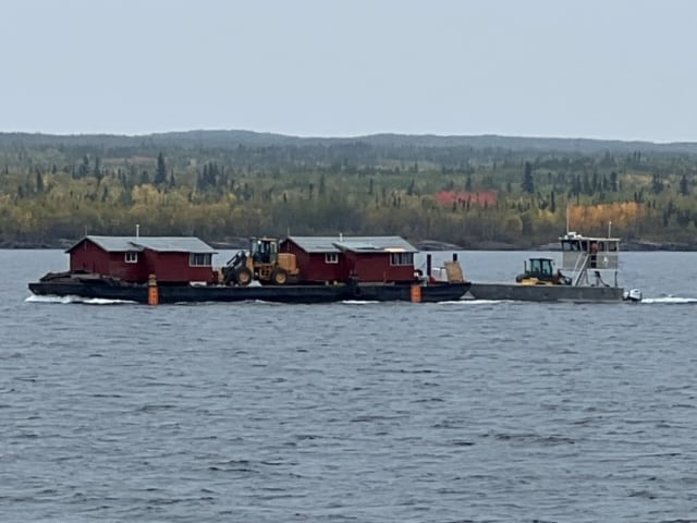 Cabins going across Lake Athabasca
